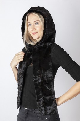 Black mink fur hood-scarf